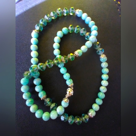 25 1/2" Genuine Brazilian Aqua Blue Amazonite & Czech Bead Necklace 🎄 - Picture 3 of 12